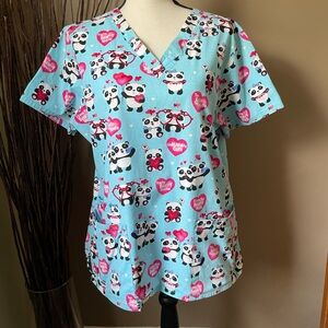 Cute Panda Print Scrub Top